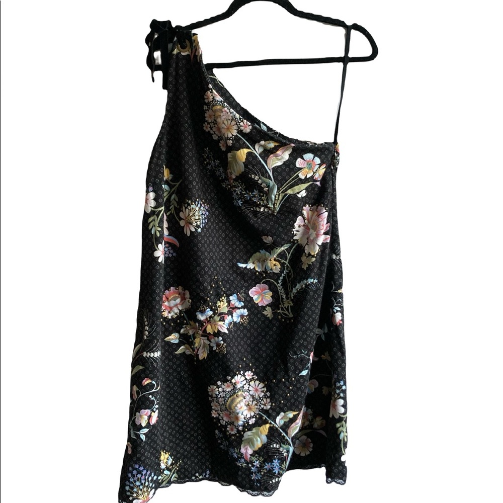 MAEVE FOR ANTHROPOLOGIE | one shoulder floral dress with lace trim